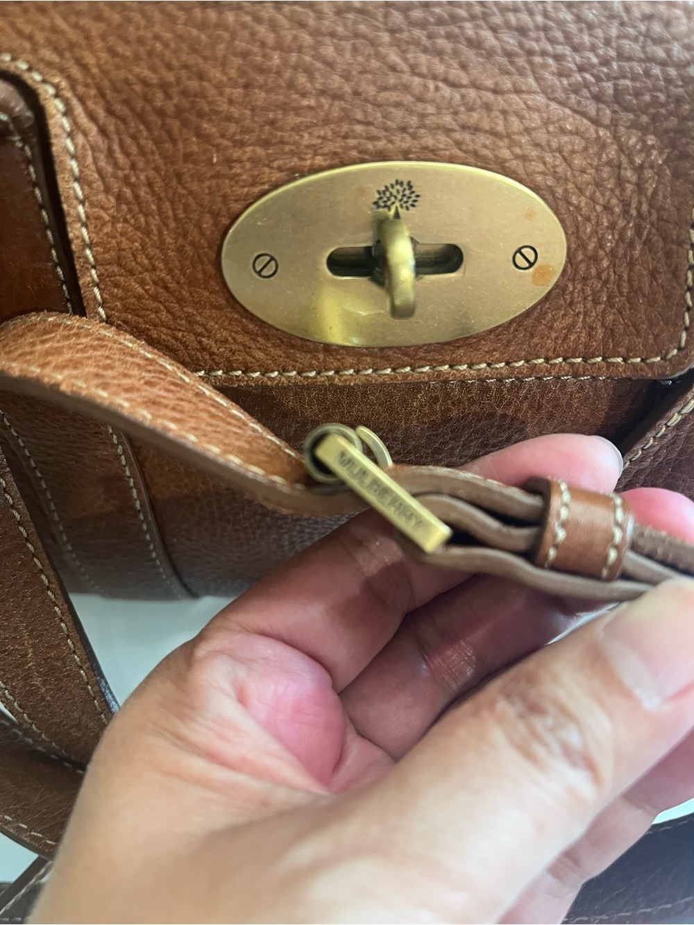 MULBERRY SMALL OAK BROWN GRAINED LEATHER BAYSWATER SATCHEL - Picture 9 of 16